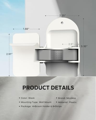 Plastic Broom Holder Wall Mount, White, 4 Count - color: White