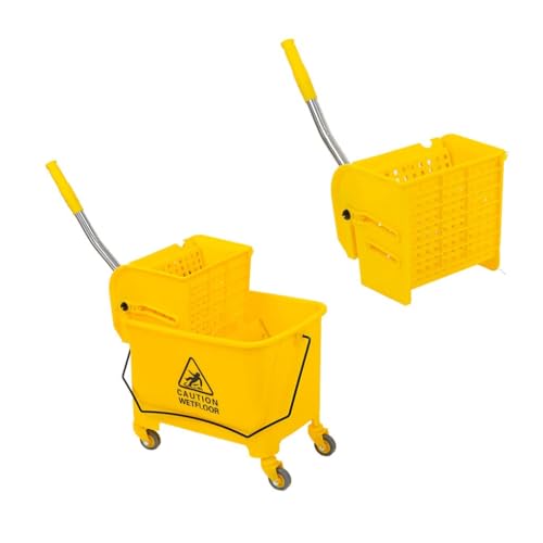 Mop Bucket & Side Wringer Combo for Home & Restaurant, Commercial Mop Bucket with Side Press Wringer on Wheels, Heavy Duty & Commercial Janitorial Cart for Business