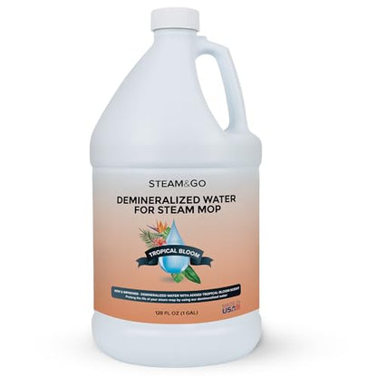 Steam & Go Demineralized Water for Steam Mop – Tropical Bloom Scent, 128 Fl Oz | Scented Floor Cleaner Solution, Ready-to-Use, Compatible with Any Steam Cleaner - size: 1 gallon