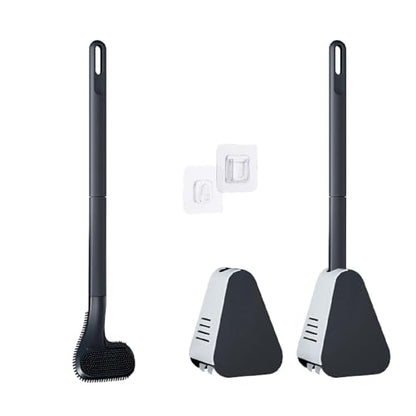 Toilet Brush, Long Handle Golf Toilet Brush with Holder 360° Deep Cleaning Flexible Silicone Toilet Cleaner Brush Wall Mounted for Bathroom (2Pcs Black) - color: 2pcs Black