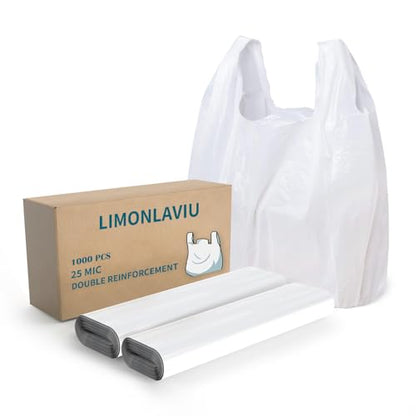 LimonLaviu Plastic Bags - 1000Pack (25 mic thickness) (11.5'x 6.5" x 21') with Handles - Small Business & Grocery Bags in Bulk - Heavy Duty, Unscented - size: 1000