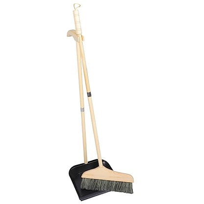 GANAZONO Broom and Dustpan Set Long Handle Household Cleaning Tools Indoor Outdoor Use Lightweight Ergonomic Brush for Home Garage Workshop
