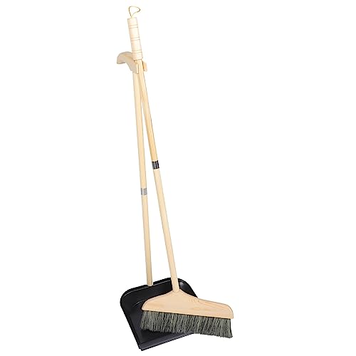 GANAZONO Broom and Dustpan Set Long Handle Household Cleaning Tools Indoor Outdoor Use Lightweight Ergonomic Brush for Home Garage Workshop