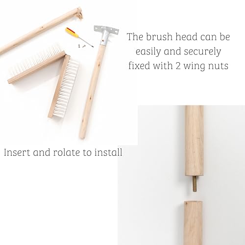 17.71” Heavy Duty Push Broom Outdoor, Stiff Plastic Bristles 4-Layer, 32.28” Wooden Handle, Industrial Broom for Garage Floor, Warehouse, Patio, Concrete, Deck & Sidewalk Cleaning
