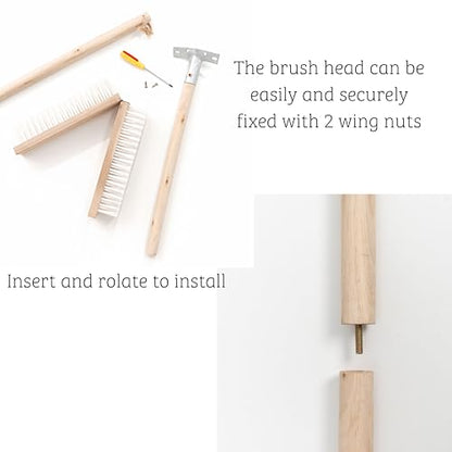17.71” Heavy Duty Push Broom Outdoor, Stiff Plastic Bristles 4-Layer, 32.28” Wooden Handle, Industrial Broom for Garage Floor, Warehouse, Patio, Concrete, Deck & Sidewalk Cleaning
