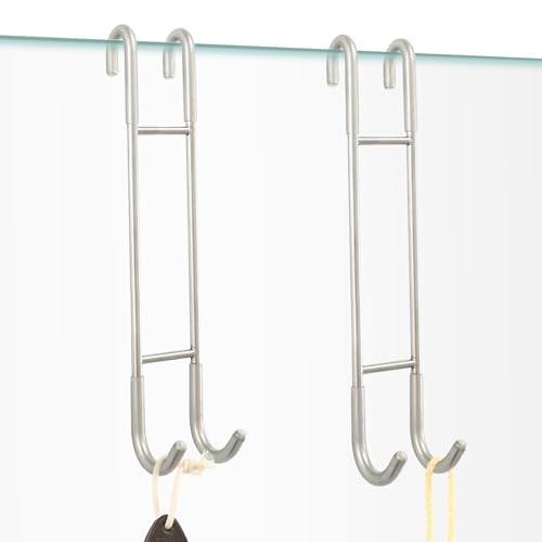 NINETREX Shower Door Hooks,Towel Hooks for Bathrooms Frameless Glass Door,Heavy Duty SUS 304 Stainless Steel Hook for Towels,Squeegee,Loofah,Shaver,Robe,2 Pack,Silver,10Inch - color: Brushed Nickel, size: 10Inch-2 Pack