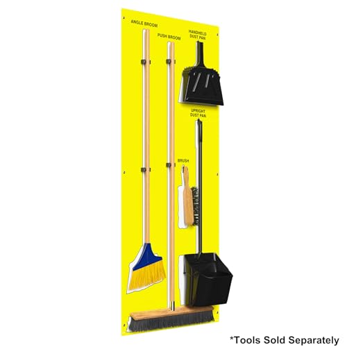 Clean & Sweep 5S Shadow Board/Wall Mount Broom Holder, 68" x 30" Board, 5S Cleaning Station - Board Only, Tools Sold Separately, Made in The USA by AccuformNMC, Yellow/White, PSB114YLWT - color: Yellow/White