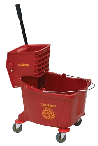 Winco Commercial Mop Bucket on Wheels, 36 Quart, Red - color: Red, size: 36 Quart
