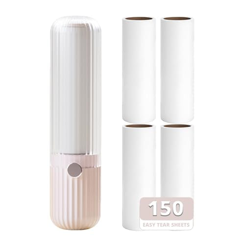 Compact Lint Roller with 150 Sheets - Portable Pet Hair Remover for Clothes, Furniture, Home & Travel - 1 Roller + 4 Refills (Pink) - color: Pink