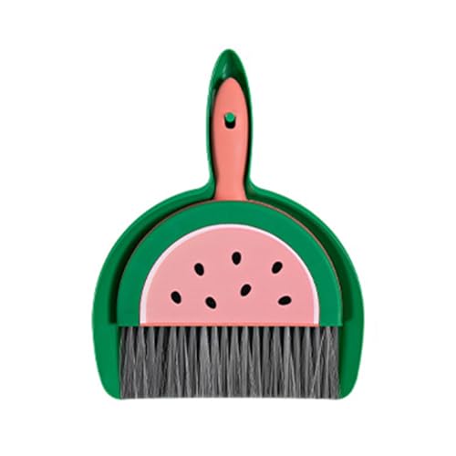 Mini Dustpan and Broom Set Compact Watermelon Lemon Small Hand Dustpan and Brush Kit Cute Fruit Shape Table Crumb Sweeper Cleaning Tools for Desk, Countertop, Sofa, Key Board Office, Kitchen (Green) - color: Green