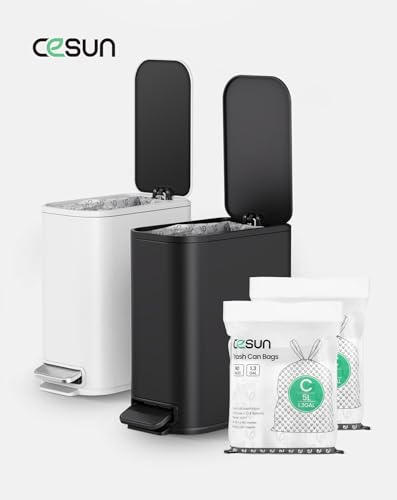 Cesun Code C Drawstring Trash Bags 90 Count, Pre Cut 1.3 Gallon / 5 Liter Small Trash Can Liners, White
