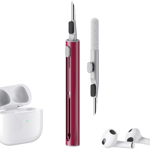 Hyashee Cleaner Kit for Airpods Pro 1 2 3 Multi-Function Cleaning Pen with Soft Brush Flocking Sponge for Bluetooth Earphones Case Cleaning Tools (Red) - color: Red