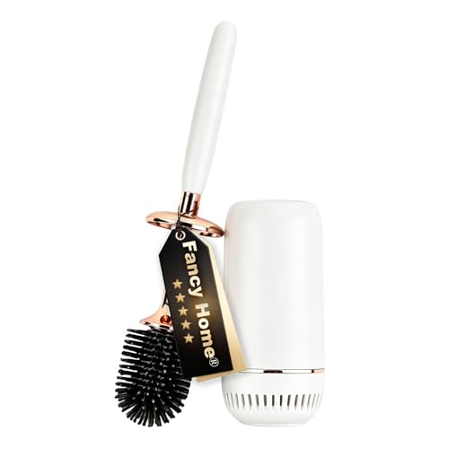 Toilet Brush and Holder Set, Toilet Bowl Brush with Long Handle, High-End Modern Silicone Toilet Brush Set, Non-Scratch Hygienic(Matte White + Gold, A),Father's Day - color: Matte White + Gold