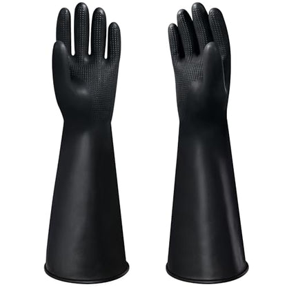 18" Chemical Resistant Gloves, Black Safety Work Heavy Duty Rubber Gloves, Long Waterproof Rubber Industrial Safety Glove for Cleaning, Gardeing,Dishwashing - color: 18 Inch