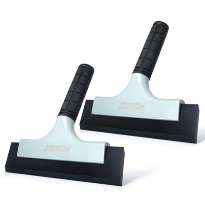 FOSHIO All-Purpose Car Window Squeegee, 2 Pack 8 inch Double Edge Squeegee Blades with Non-Slip Long Handle Car Squeegee for Window Cleaning, Windshield, Tile, Mirror, Shower Squeegee for Shower Doors
