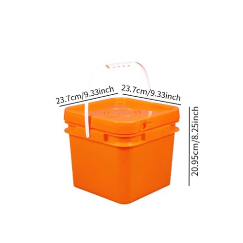 Square Bucket All Purpose Pail Large Capacity Food Storage Container with Handle and Lid for Home Improvement Outdoor Picnics, 8L 23.7x23.7x20.95cm