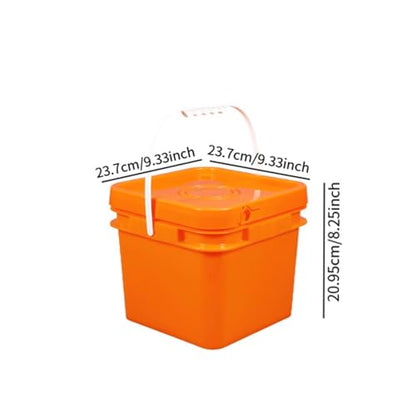 Square Bucket All Purpose Pail Large Capacity Food Storage Container with Handle and Lid for Home Improvement Outdoor Picnics, 8L 23.7x23.7x20.95cm