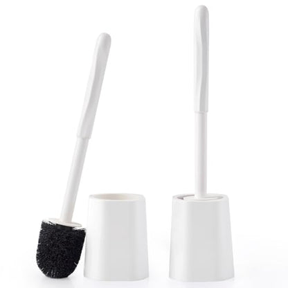 2 Pack Toilet Brush for Bathroom, Toilet Brush and Holder Set, Toilet Bowl Brush with Long Handle for Drip-Proof Deep Cleaning with Hidden Scrubber Brush White