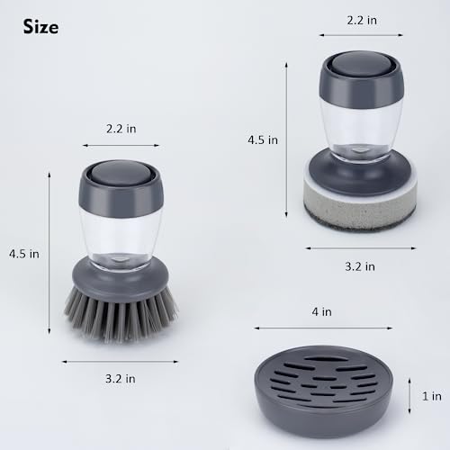 DAPOWER Dish Brush with Soap Dispenser, Kitchen Scrub Brush for Dishes Pots Pans Sink Cleaning, Dish Scrubber with Holder Set (Grey 2-Pack Combo Set) - color: Grey 2-pack Combo Set