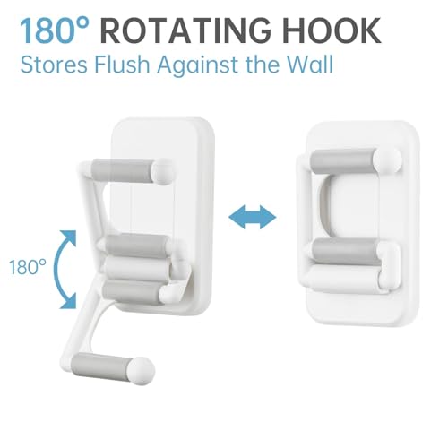 NiHome Multi-Use Wall Mounted Mop Holders 4PCS for Mops, Brooms, Tools, Umbrellas, Kitchen & Bathroom Supplies, Space-Saving Broom Holder with 180° Rotating Design, Self-Adhesive No-Drill Installation