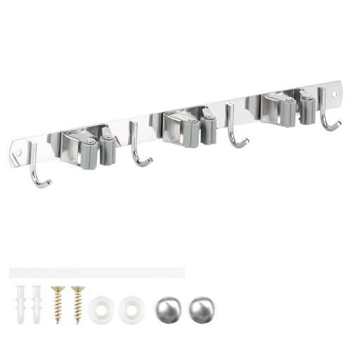 Mop Broom Holder Wall Mount, Non Slip Broom Mop Holder, Broom Organizer, Stainless Steel Broom Hanger Wall Mount for Home Kitchen Garden Laundry Garage, 2 Mounting Methods (Style 1) - color: Style 1