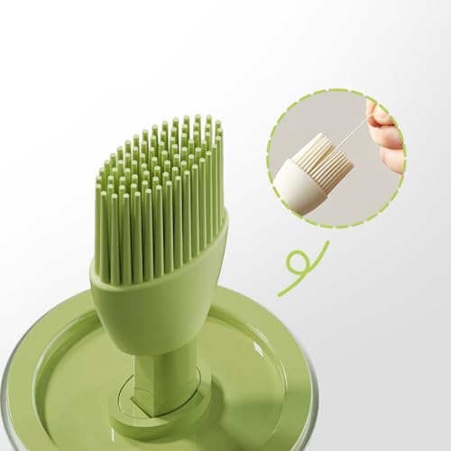2-in-1 Glass Olive Oil Dispenser with Retractable Silicone Brush – Leakproof Oil Bottle for Cooking, Grilling, Baking & Kitchen Use (White/Green/Yellow) (GREEN) - color: GREEN