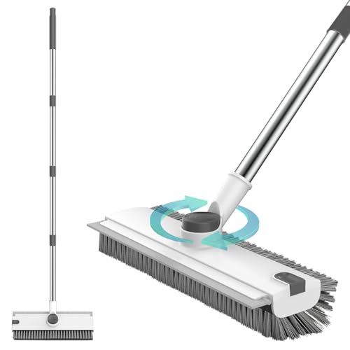SetSail Floor Scrub Brush, 3 in 1 Floor Scrub Brush with 54-in Adjustable Long Handle and Scraper Heavy Duty Stiff Bristle Floor Scrubber for Cleaning Shower Bathroom Kitchen Patio Garage, Grey&White - color: Grey White