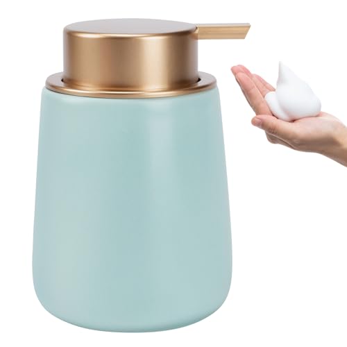 Soap Foaming Dispenser Ceramic with Easy-to-Press Pump Hand Foam Dispenser for Shampoo Bathroom Kitchen 12 oz - color: Foam-cyanmattlegold