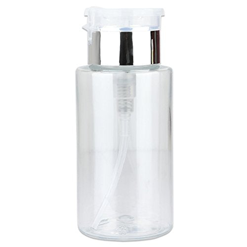 7oz Silver Push Down Pump Dispenser Empty Refillerble Bottle with Flip Top Cap - for Nail Polish, Travel, Cosmetics Packaging - color: Silver, size: 7 Ounce - 1 Bottle