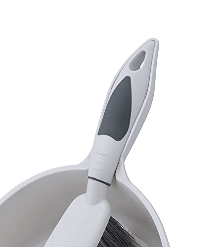 Superio Brush and Dustpan Set, Rubber Edge for Easy Dirt Pickup, Durable Plastic Broom Set with Ergonomic Grip Handle, for Table, Countertop, Desk (1) - color: Gray