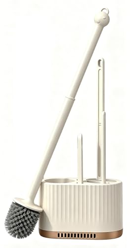 Basaza Toilet Brush and Holder Set, Hidden Toilet Bowl Cleaning Brush and Holder for Bathroom Toilet Bowl Cleaner Brushes & Holders 4 in 1 Beige Bathroom Accessories - color: Beige Toilet Brush and Holder Set