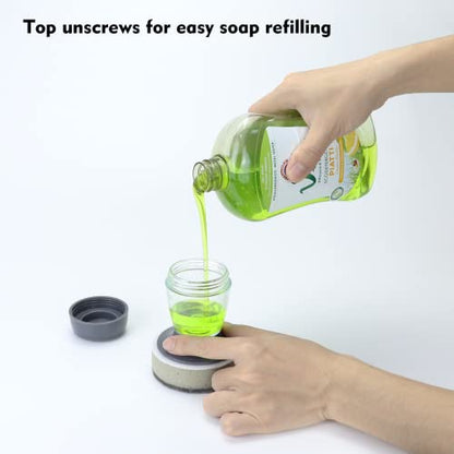 DAPOWER Dish Brush with Soap Dispenser, Kitchen Scrub Brush for Dishes Pots Pans Sink Cleaning, Dish Scrubber with Holder Set (Grey 2-Pack Combo Set) - color: Grey 2-pack Combo Set