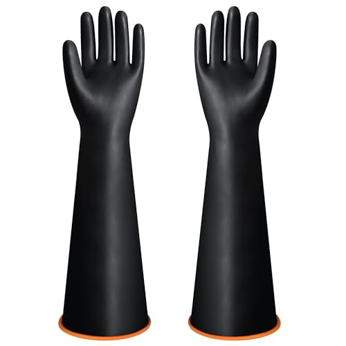22" Chemical Resistant Gloves, Reusable Heavy Duty Long Rubber Glove, Waterproof Dishwashing Gloves for Men, Forearm Protection Resist Strong Acid, Alkali, Oil, XL Size - size: 22 inch