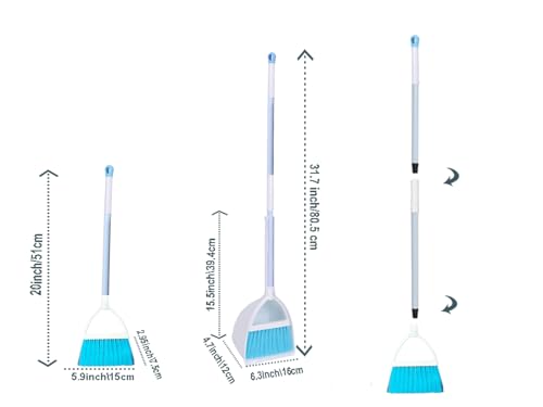 Mini Broom with Dustpan for Kids,Little Housekeeping Helper Set (White+Sky Blue) - color: White+sky Blue