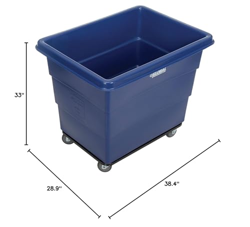 Global Industrial 12 Bushel Plastic Bulk Box Truck, Steel Chassis Base, 1000 lbs. Capacity, 4" Non-Maring Rubber Casters, Blue, 38-2/5"L x 28-9/10"W x 33" H - color: Blue