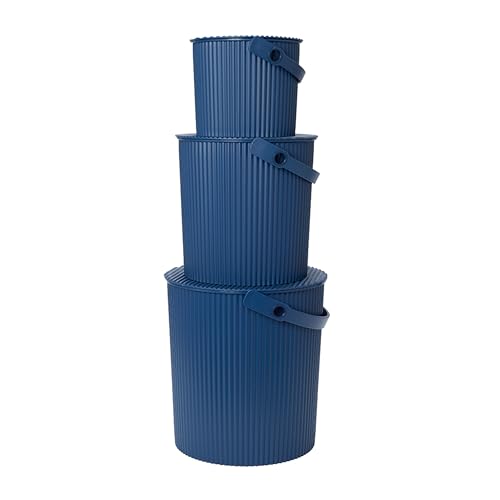 Hachiman Bucket Set of 3 - Includes Mini, Large, and Extra Large Heavy Duty Buckets with Lid and Handle - Hands-Free Filling - Easy to Stack and Store - Indoor Outdoor Use - Navy - color: Navy, size: Set of 3