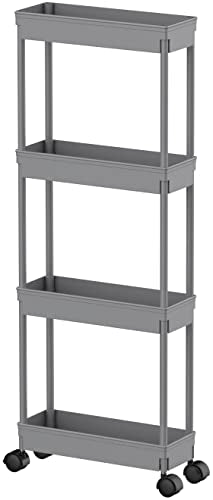 Sooyee 4 Tier Slim Storage Cart,Rolling Storage Cart,Narrow Shelf,Bathroom Rack,Mobile Shelving Unit Organizer for Kitchen, Bathroom, Laundry Room, Grey - color: Gray, size: Slim 4 Tier