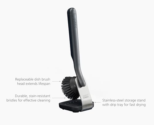 Joseph Joseph SinkTech Dish Brush with Replacement Head and Stainless-Steel Storage Stand Drip Tray - style: With Stand