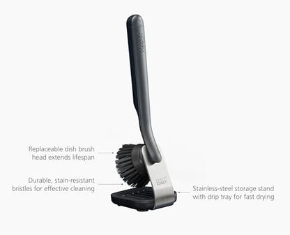 Joseph Joseph SinkTech Dish Brush with Replacement Head and Stainless-Steel Storage Stand Drip Tray - style: With Stand