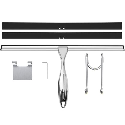 TOOVEM 14 Inch Shower Squeegee for Glass Doors, Window, Bathroom, Car Windshield, Shower Cleaning Tools with S Hook, Square Sticky Hook (Silver) - style: Silver 14 inch