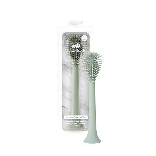 ezpz Bottle Brush (Sage) - Odor-Resistant Silicone Cleaning Tool with Long Sturdy Handle and Suction Base - Flexible Top for Tight Spaces - Gently Cleans Cups, Glasses, Bottles and Accessories - color: Sage