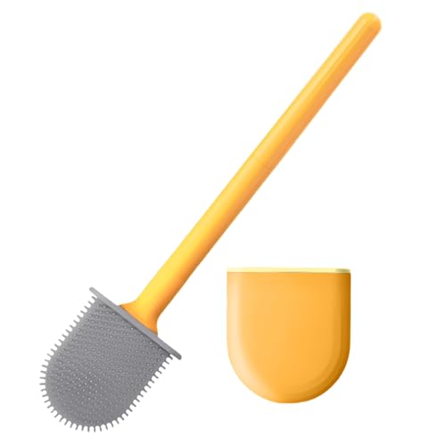 RV Toilet Bowl Brush, Toilet Brush Silicone Won't Damage Toilets, Wall Mounted Toilet Brush-Anti-Roll, Anti-Drip Design, Suitable for RV Travel Trailers and Campers (Orange and Gray)