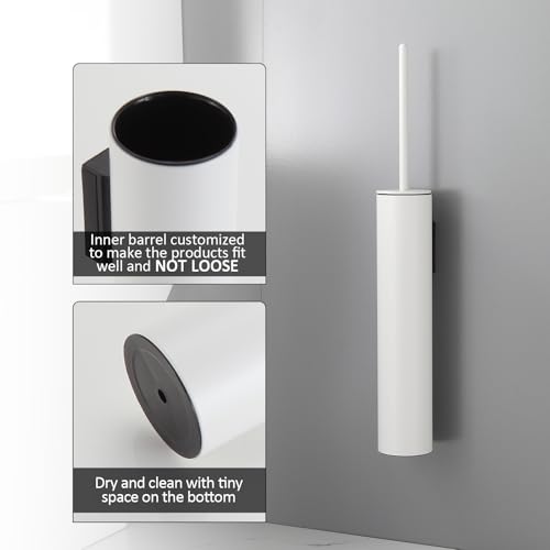 BGL Toilet Brush and Holder Set White Wall Mounted for Bathroom Round Design - color: White-wall Mount