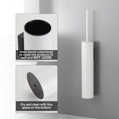 BGL Toilet Brush and Holder Set White Wall Mounted for Bathroom Round Design - color: White-wall Mount