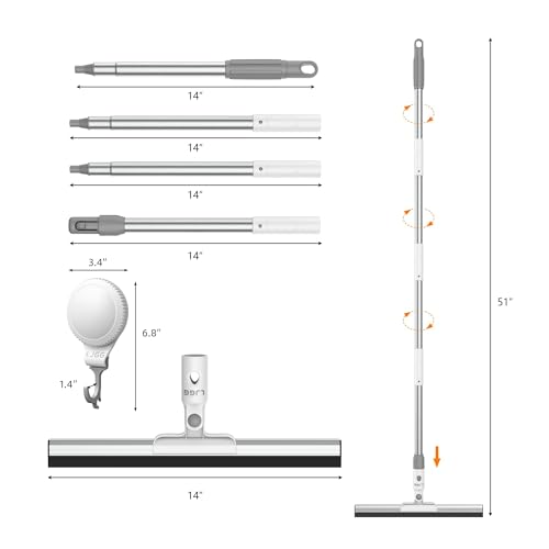 Floor Squeegee with 13.8" Silicone Blade and 52" Aluminum Handle, Water Squeegee Broom for Bathroom, Shower, Tile, Garage, Deck and Window Cleaning – LJGG (Gray/White)