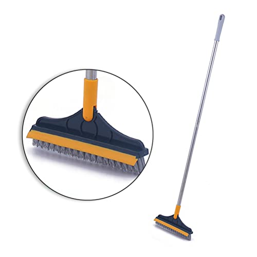 2 in 1 Floor Scrub Brush with Long Handle, Scrape and Brush Stiff Shower Cleaning Sweeping Deck Brush Push Broom Brush for Kitchen, Bathroom, Patio, Wall and Deck - color: Yellow-green