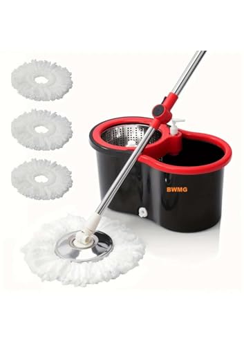 Spin Mop and Bucket with Wringer Set, 360 Spinning Mop Bucket System with 3 Microfiber Mop Replacement Heads and 61" Stainless Steel Adjustable Handle for Floor Cleaning (20QT)