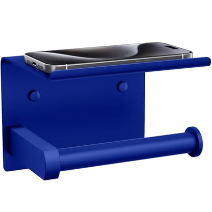 Tindbea Toilet Paper Holder with Shelf Adhesive or Screw Wall Mounted Toilet Paper Roll Dispenser Storage, Stainless Steel Bathroom Shelf Holder Accessories (Klein Blue) - color: H-klein Blue