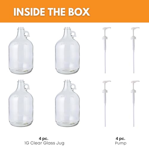 Fastrack 4-Pack 1 Gallon Glass Jug Laundry Detergent Dispenser – Airtight Screw-Top Container | Non-Slip Base | Detergent Pump Dispenser or Syrup Pump | Eco Friendly Food Grade - size: 1 Gallon - 4 Pack