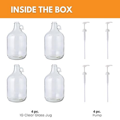 Fastrack 4-Pack 1 Gallon Glass Jug Laundry Detergent Dispenser – Airtight Screw-Top Container | Non-Slip Base | Detergent Pump Dispenser or Syrup Pump | Eco Friendly Food Grade - size: 1 Gallon - 4 Pack